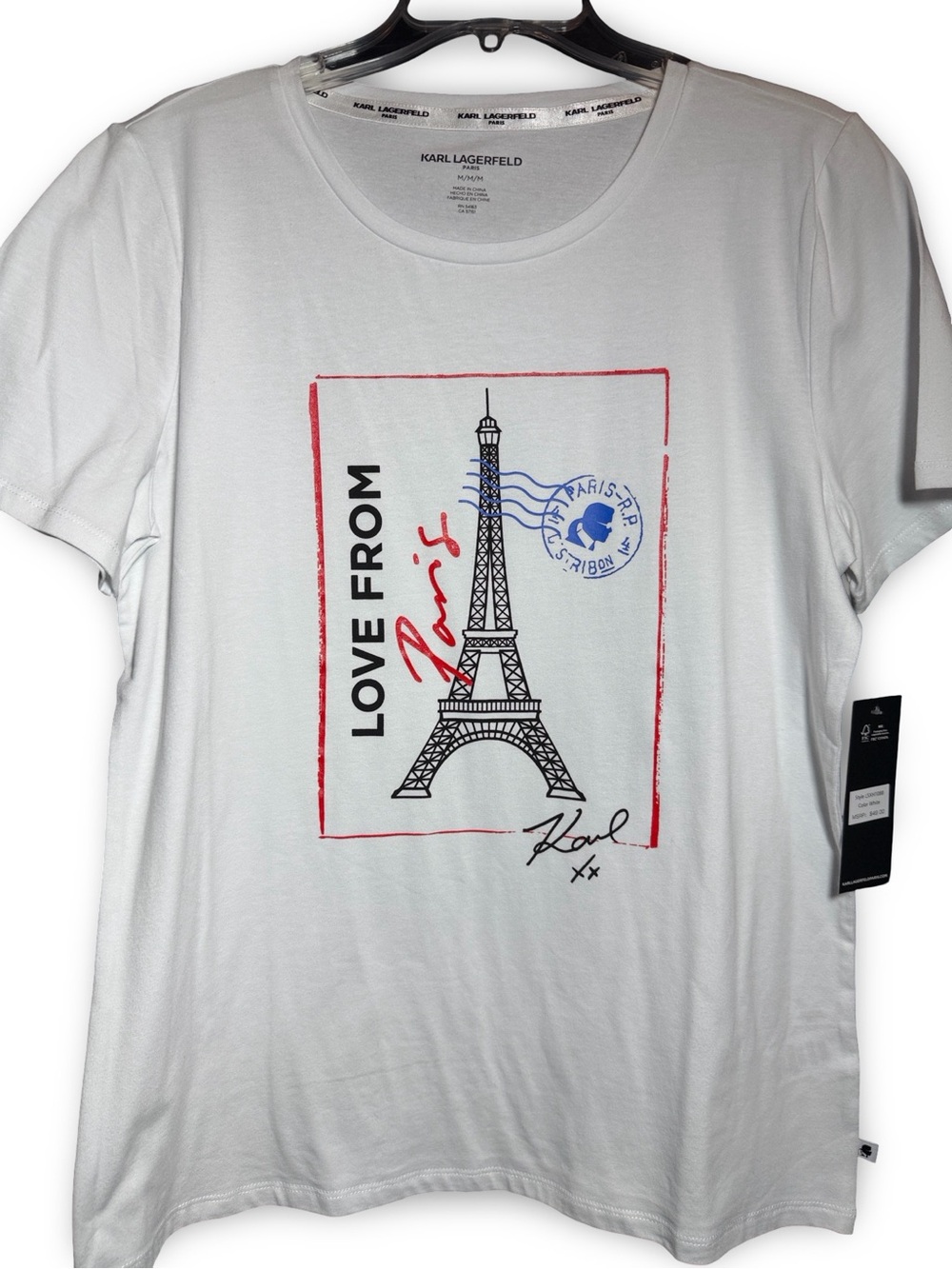 NWT Karl Lagerfeld White 'Love From Paris' Graphic T‑Shirt